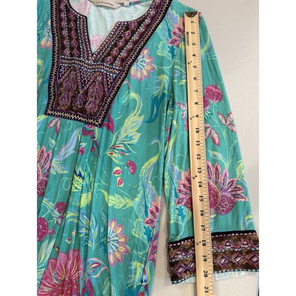Soft Surroundings Samara Tunic Top Womens Medium Boho Floral Embroidered Sequin - Picture 6 of 8